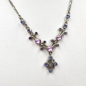 Pink & Purple Stones on Silver Necklace